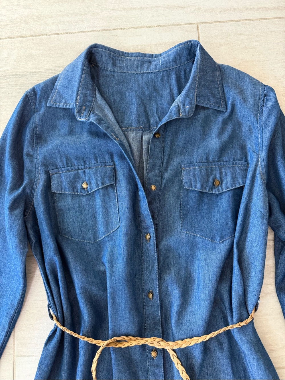 Forever 21 Lightweight Denim Duster Dress / Long Shirt Dress Long Sleeve Size L - Picture 9 of 13